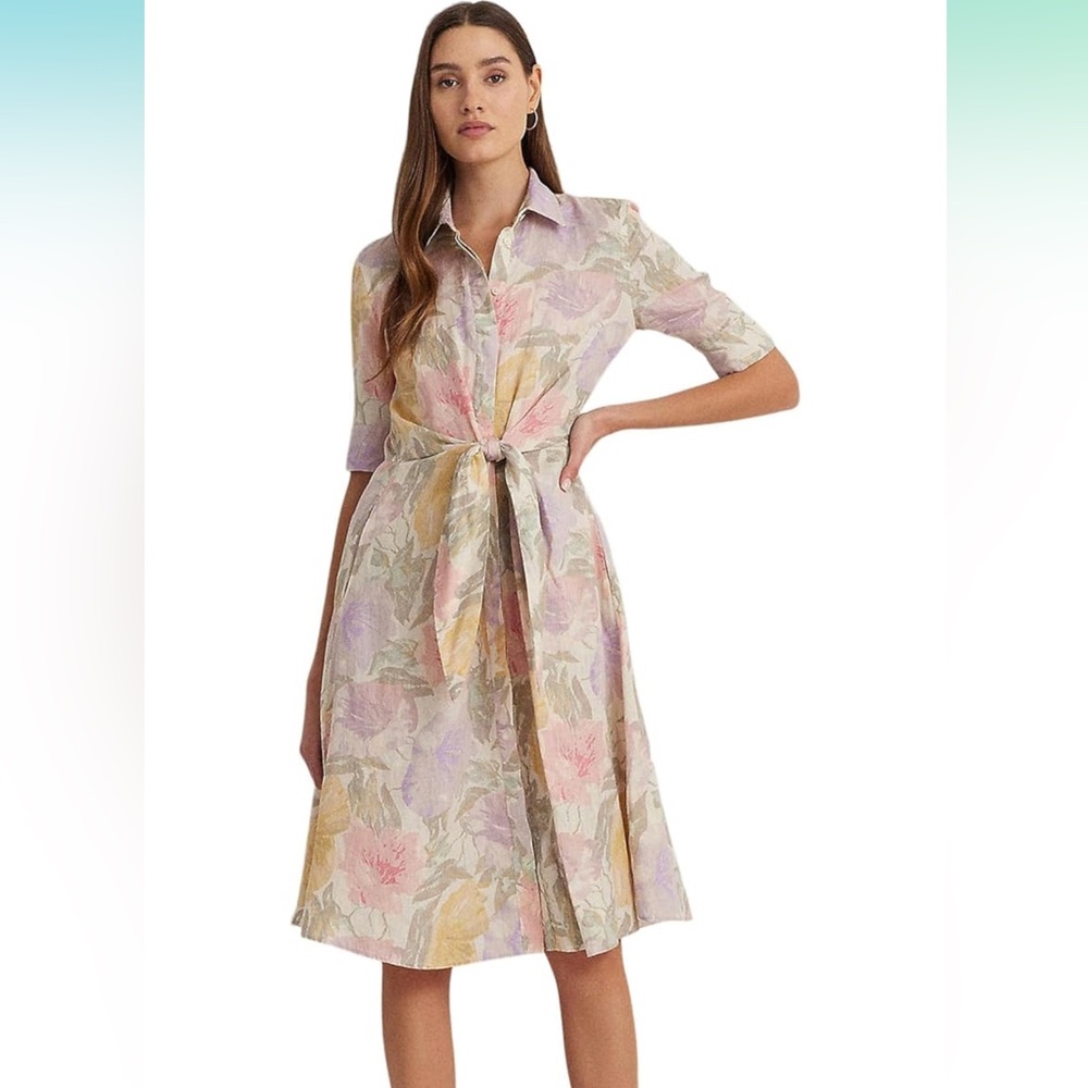 Ralph Lauren linen floral tie-front dress